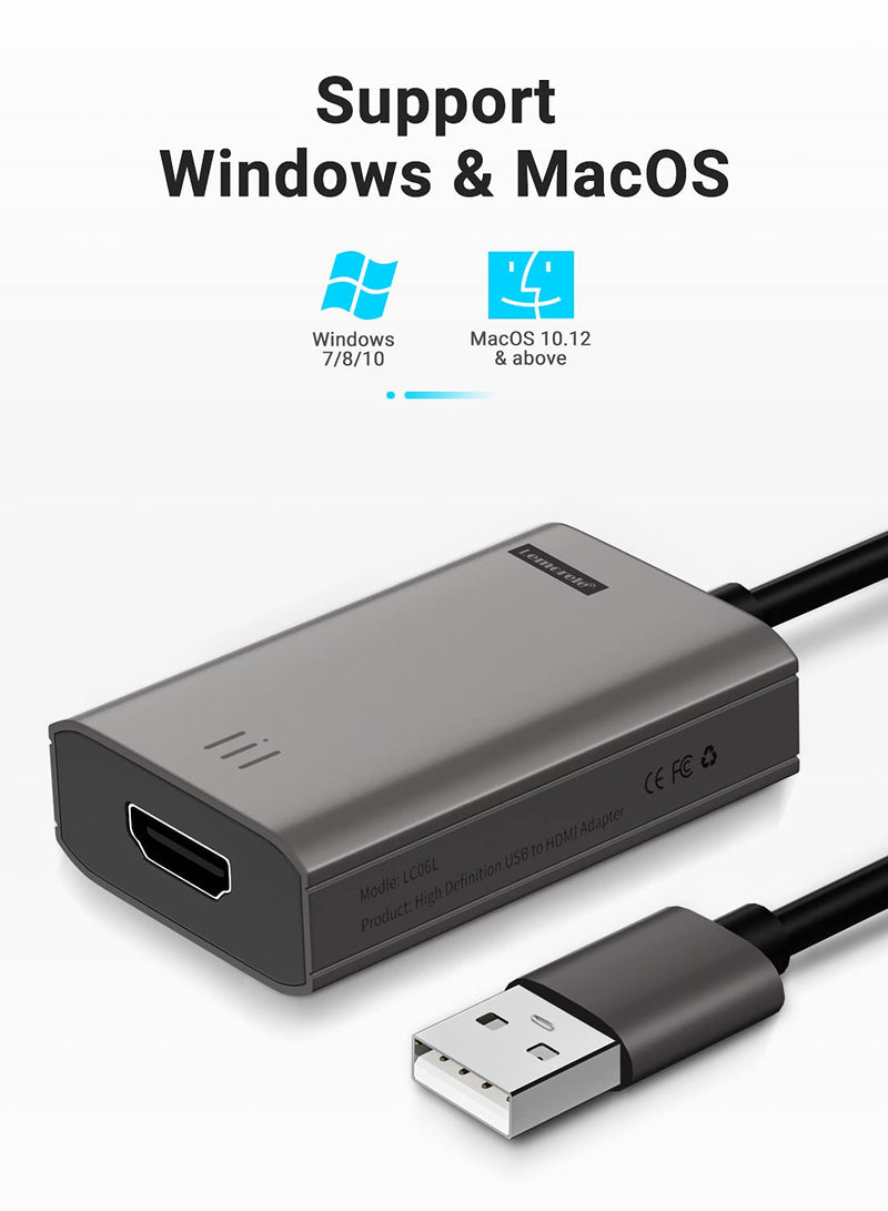 Lemorele HDMI to USB Adapter, HD 1080P USB to HDMI Cable Adapter, HDMI USB Mac Adapter, Compatible with MacOS M1 / Windows 10/8.1/8/7(Need to Install app) Incompatible with Linux, Unix, Vista
