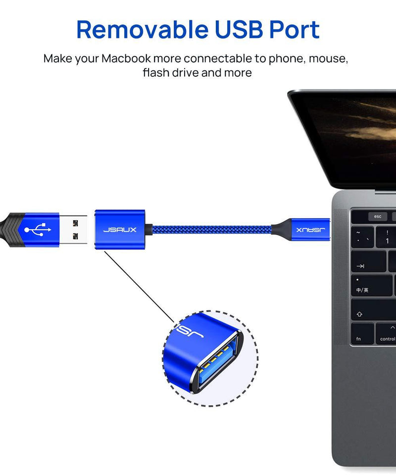 USB C to USB Adapter [2 Pack], JSAUX USB Type C Male to USB 3.0 Female OTG Cable-Blue Blue