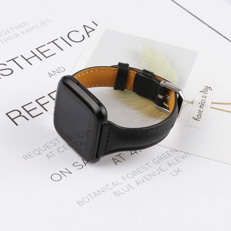 TOYOUTHS Leather Strap Compatible with Fitbit Versa/Versa 2 Bands Women Men Slim Genuine Leather Wristbands Replacement for Versa Lite Edition/Versa SE Classic Accessorie Multi Colors Black
