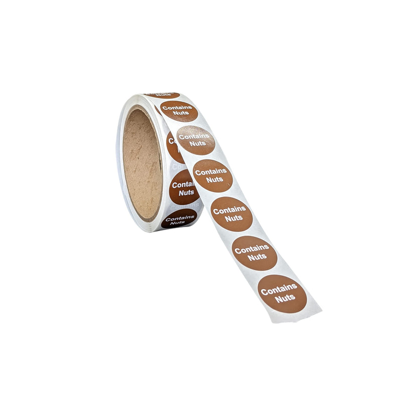 Contains Nuts Food Allergen Labeling Stickers, 1 Inch Round [500 Labels per Roll]