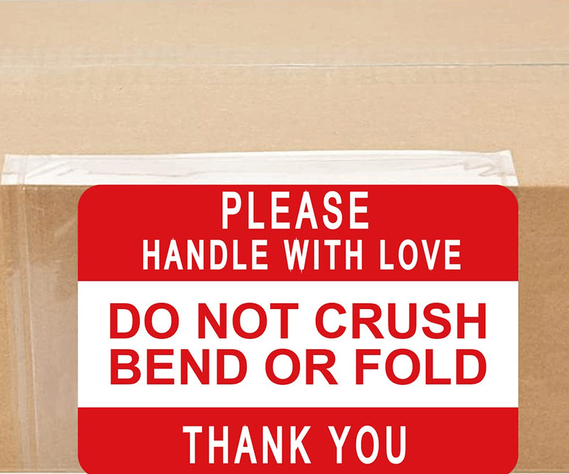 Red "Do Not Crush Bend or Fold" Stickers - 3" by 2" Do Not Bend Shipping Handling Labels Shipping Warning Stickers 300 Adhesive Labels for Packages Boxes (Red, 2 x 3Inches) Red