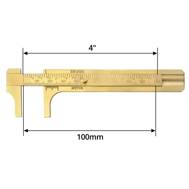 QWORK 4 Inch Vernier Caliper, Brass Sliding Double Scale Handy Sliding Gauge Ruler Measuring Tool