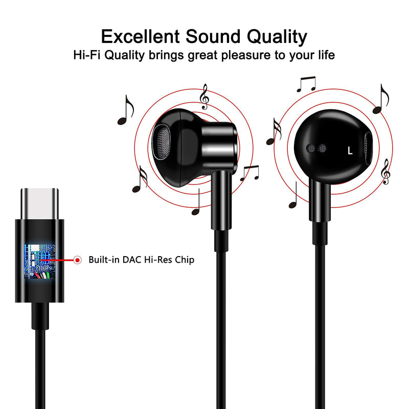 USB C Headphone + Portable Storage Case, Jelanry Headphones Hi-Fi Stereo Sports Magnetic Earbuds Bass Wired Earphones with Mic Volume Control for Samsung Galaxy Z Fold 3/ Flip 3/ S21/ S20 FE Black