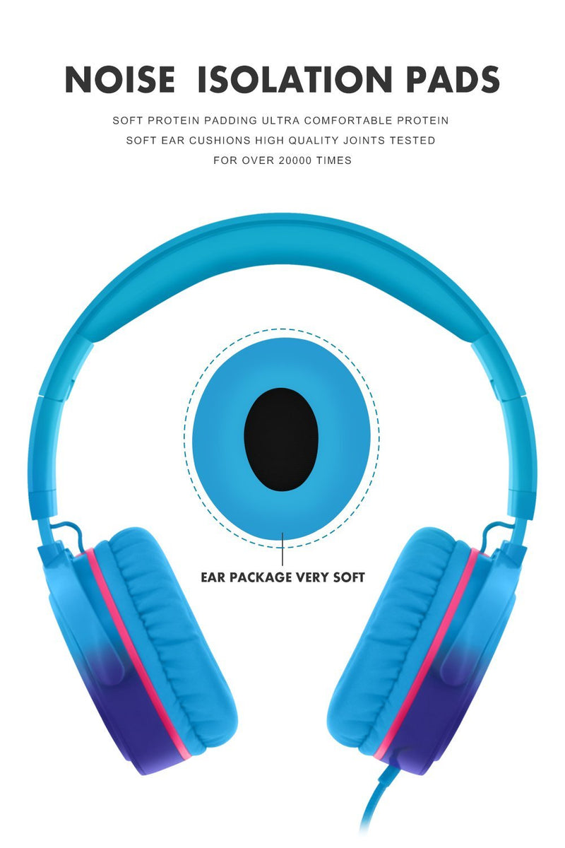 RockPapa Over Ear Stereo Foldabe Headphones Adjustable, Noise Isolating, Heavy Deep Bass, Folding Headsets with Microphone 3.5mm for Smart Phones Tablets Computers MP3/4 DVD Gradient Blue