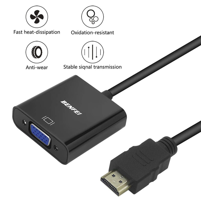 HDMI to VGA, Benfei Gold-Plated HDMI to VGA Adapter (Male to Female) Compatible for Computer, Desktop, Laptop, PC, Monitor, Projector, HDTV, Chromebook, Raspberry Pi, Roku, Xbox and More - Black 1