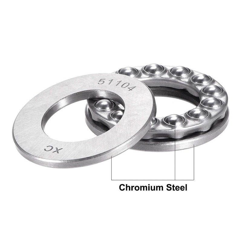 uxcell 51104 Thrust Ball Bearings 20mm x 35mm x 10mm Chrome Steel One-Way Rolling Direction 2pcs 20mmx35mmx10mm