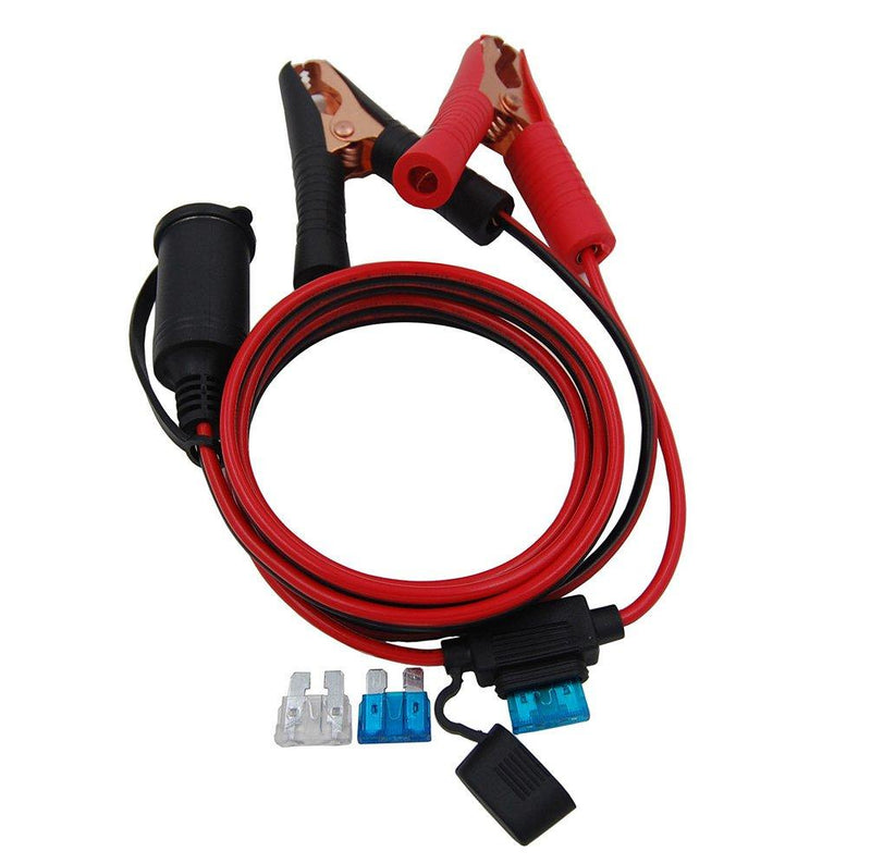 CUZEC 12V/ 24V Extension Cord Plug Socket with Battery Clamp 4.9FT / 1.5m 16 AWG Battery Clip-On and Cigarette Lighter Adapter