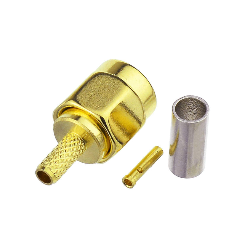 Eightwood 10pcs RP-SMA Male RF Crimp Connector 50ohms Gold-Plated for RG316 RG174 Cable
