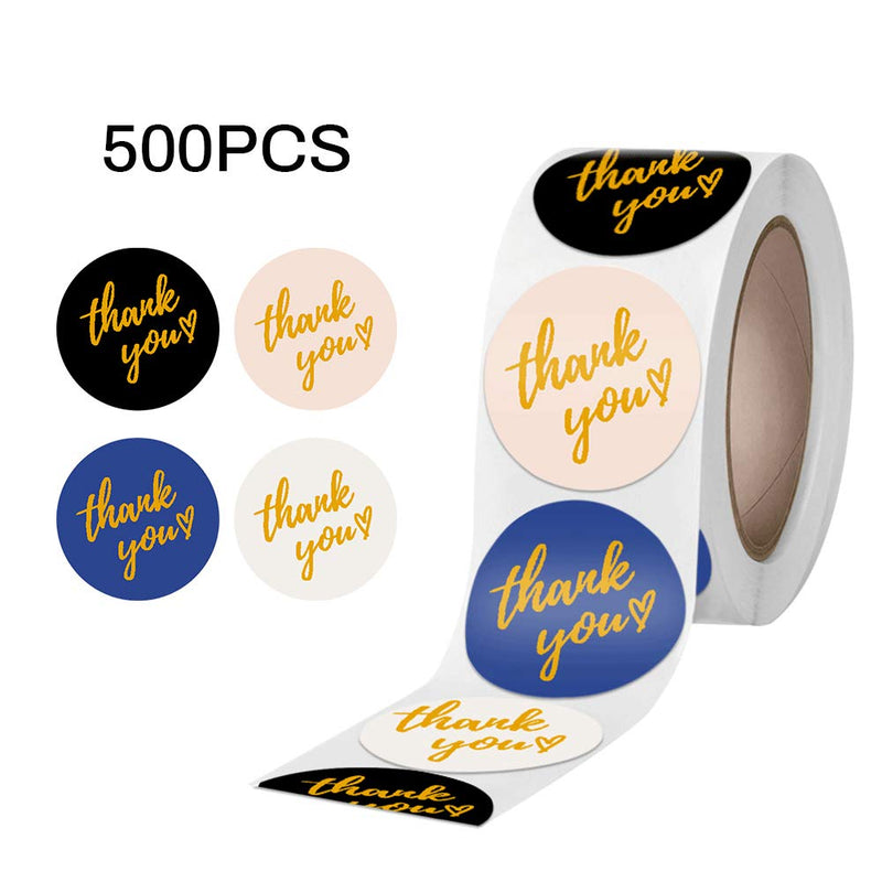 1" Gold Foil Design Thank You Roll Stickers 500 Pcs, 4 Designs, Thank You for Your Order Stickers Labels for Handmade Goods Small Business Owners, for Small Wedding Birthday Christmas Party