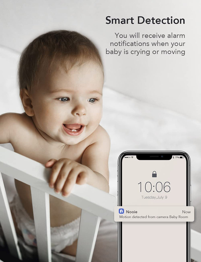 Nooie Baby Monitor with Camera and Audio 1080P Night Vision Motion and Sound Detection 2.4G WiFi Home Security Camera for Baby Nanny Elderly and Pet Monitoring, Works with Alexa
