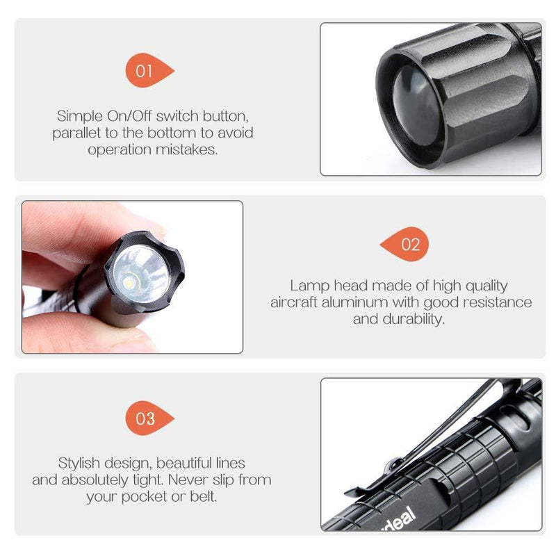 Enjoydeal 5PCS LED Pen Light Flashlight Ultra Slim XP-E R3 1000LM Penlight Waterproof Pocket Flashlight For Indoor Outdoor Inspection Work Repair and Emergency 5.5inch New Black Grid 5.5inch