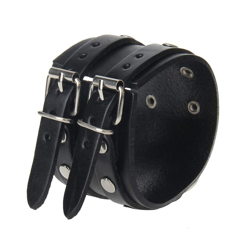 GelConnie Punk Leather Cuff Bracelet Adjustable Straps Wrap Bracelets Arm Armor Cuff Gothic Leather Wristbands for Men, Women Round Parts Leather Wristband-Black