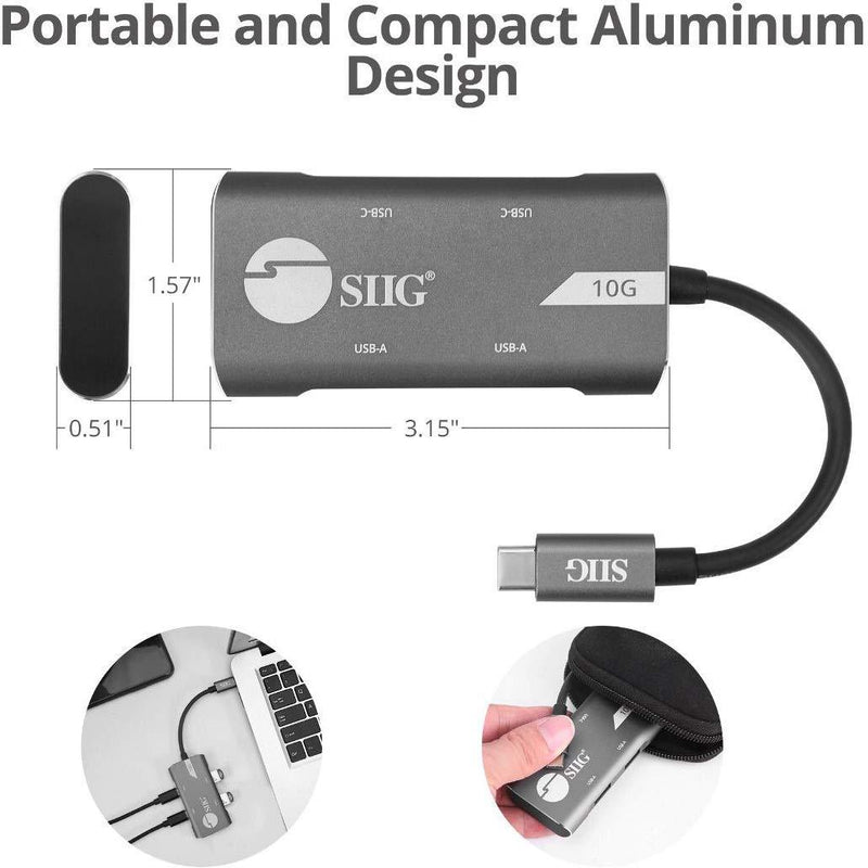 SIIG 4-Port USB 3.1 Gen 2 10G Hub - 2X USB-C & 2X USB-A Ports at Ultra High Speed Data Transfer Rates, Plug-n-Play for Windows and Mac Systems (JU-H40G11-S1)