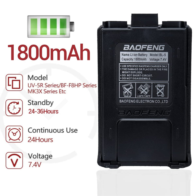 Original Baofeng UV-5R BL-5 1800mAh Battery Rechargeable Support USB Direct Charge for BaoFeng UV-5R,BF-F8HP,UV-5X3,UV-5R Plus,UV-5RE Radios