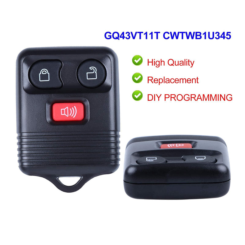 3 Buttons Entry Remote Control Key Fob Transponder Chip fits Ford 1998-2016,Mazda F150 F250 F350,Mercury,Expedition Explorer,CWTWB1U331,CWTWB1U212, CWTWB1U345, GQ43VT11T 315Mhz Pack of 2 3 Buttons
