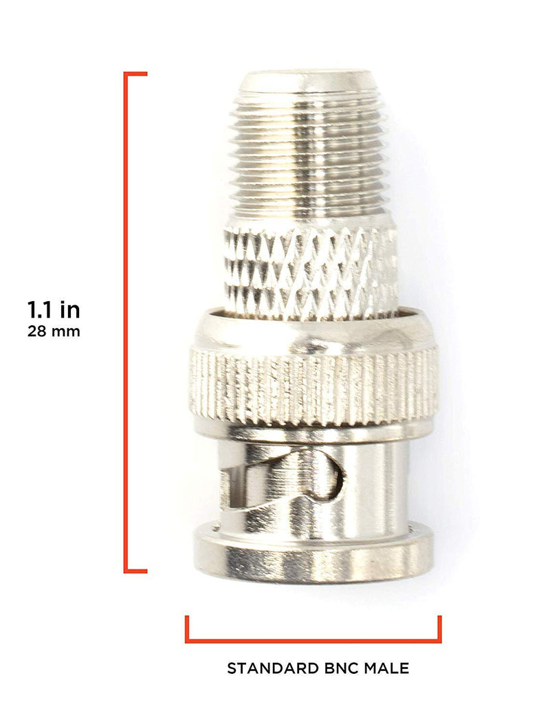 RF (F81) and BNC Coaxial Adapter - BNC Male to Female F81 (F-Pin) Connector, Adapter, Coupler, and Converter - for RG11, RG6, RG59, RG58, SDI, HD SDI, CCTV - 4 Pack Silver BNC Male