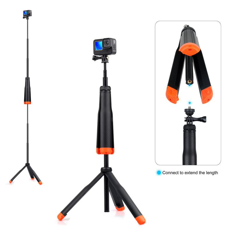 GEPULY Waterproof Telescopic Selfie Stick Floating Hand Grip Tripod for GoPro Hero 10 9 8 7 6 5 4 3 2, Fusion, Max, OSMO and Most Action Cameras - Features as Floating Pole, Hand Grip, Monopod, Tripod Floating Tripod Pole for Action Camera