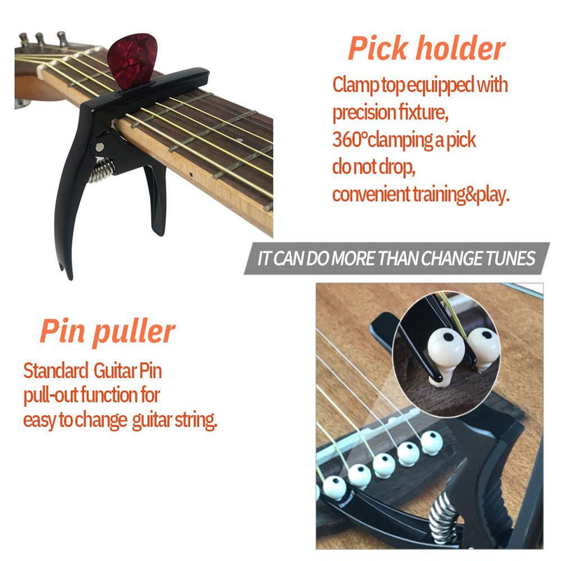 Guitar Capo,TANMUS 3in1 Zinc Metal Capo for Acoustic and Electric Guitars (with Pick Holder and 4Picks)ï¼ŒUkuleleï¼ŒMandolinï¼ŒBanjoï¼ŒClassical Guitar Accessories Black