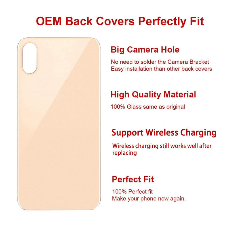 Perzework OEM Rear Back Glass Replacement for iPhone Xs Max 6.5 inches with Reparing Toolkit and Pre-Installed Adhesive (Gold) Gold