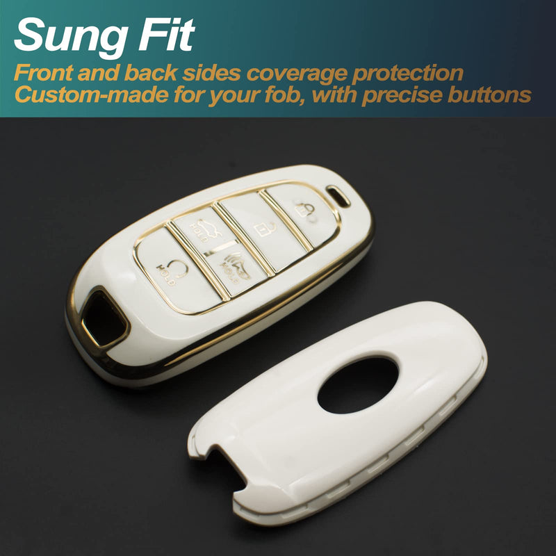 FEYOUN Key Fob Cover Compatible with 2022 2021 2020 2019 Hyundai Sonata Santa Fe Tucson Smart 5 Buttons TPU Remote Keyless Key Fob Case Protection Shell Accessories, White