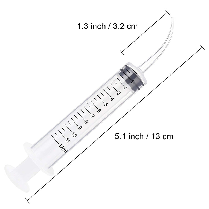 Benvo 6 Pack Disposable Dental Syringe 12ml with Curved Tip Dental Irrigation Syringe for Mouthwash Oral Care, Tonsil Stones Squirt Liquid Injection, Oil, Glue, Lab Pet Feeding(With Clear Measurement)