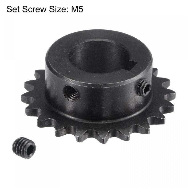 uxcell 20 Tooth Roller Sprocket B Type, 25 Chain, Single Strand 1/4" Pitch, 17mm Bore Black Oxide C45 Carbon Steel, Keyway with Set Screws for ISO 04C
