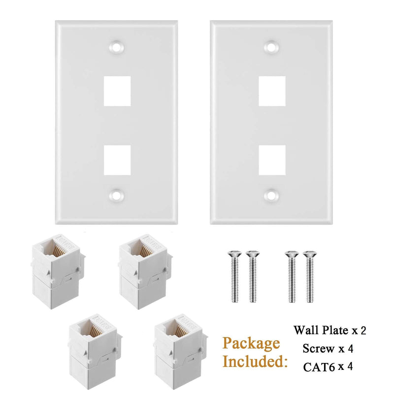 2 Pieces 2 Port Ethernet Wall Plate, Cat6 RJ45 Network Cable Plate Female to Female Jack Inline Coupler Faceplate (White) White