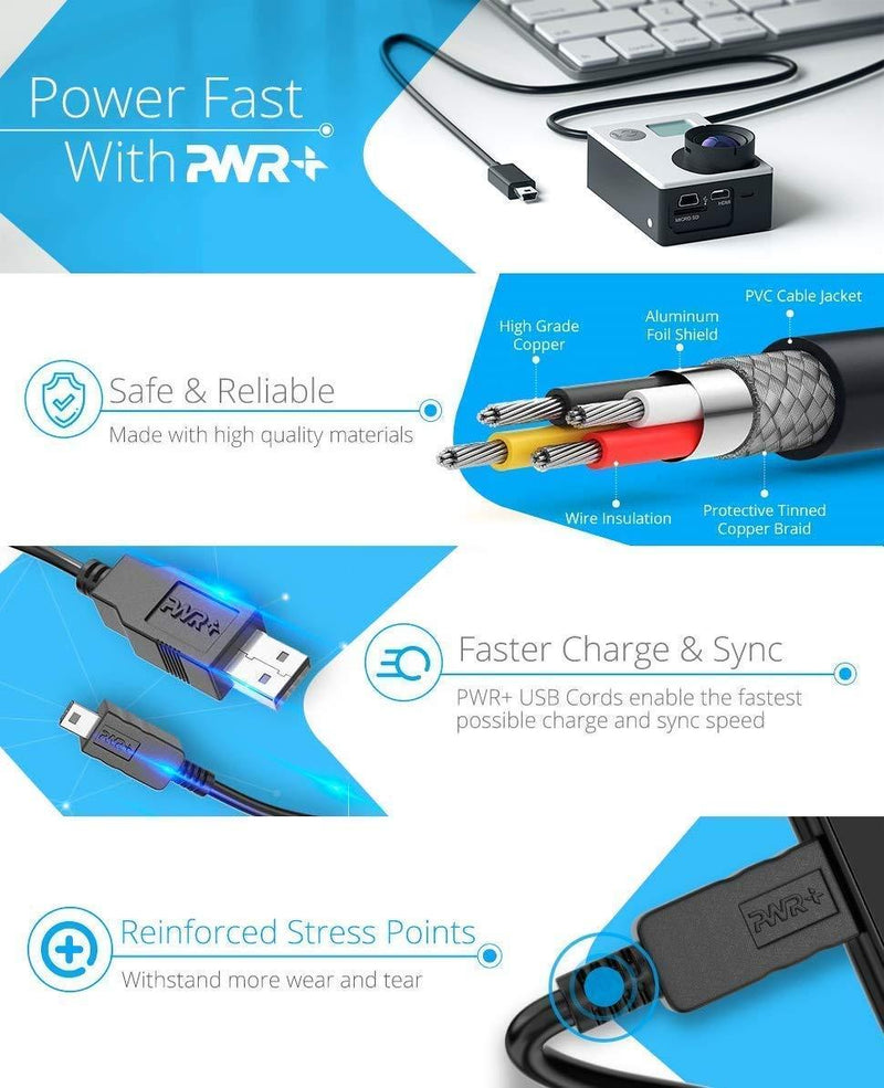 Pwr 6 Ft USB-Cable-Charging-Cord for GoPro-HD HERO2-HERO3+-HERO4-960-1080 Original-HD-Waterproof Action-Camera Data Sync
