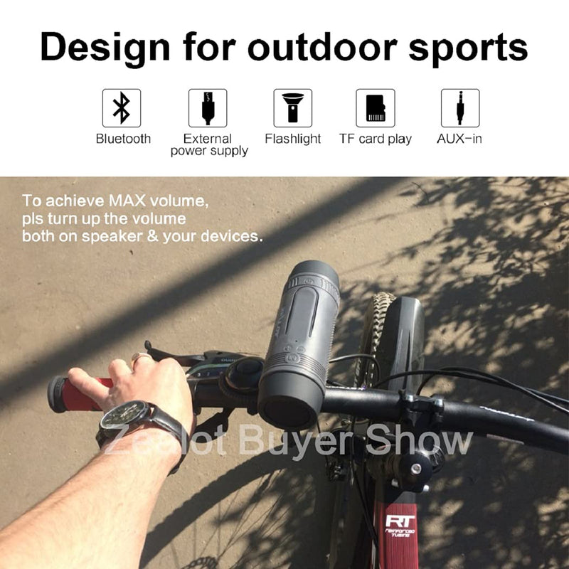 Outdoor Bluetooth Speakers, Portable Speaker for Bicycle Bike Wireless, Zealot S1 4000mAh Power Bank, Splashproof Microphone LED Light TF AUX, Full Outdoor Accessories for iOS Andoird (Gray) A-Gray