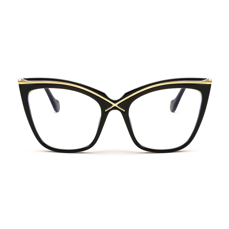 FEISEDY Women Oversized Square Blue Light Blocking Glasses Anti Eyestrain Cat Eye Fashion Eyewear B2956 Black 55 Millimeters