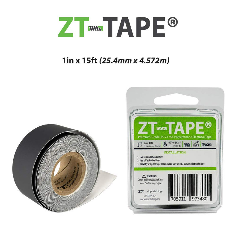 ZT-Tape, PVC-Free Electrical Tape, Fire-Resistant, Chemical-Resistant, and Abrasion-Resistant, Polyurethane Tape, 1” Wide x 15’ Long Roll Black