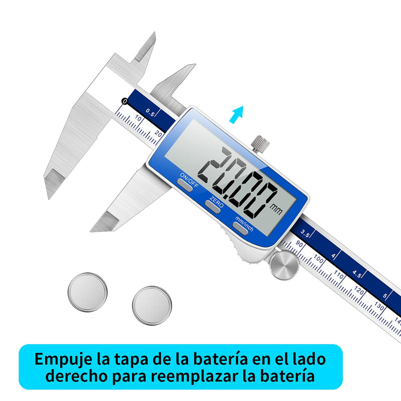 Qfun Digital Caliper, 0-6inch Caliper Measuring Tool Extreme Accuracy IP54 Waterproof Electronic Vernier Caliper Stainless Steel Digital Micrometer with Extra Large LCD Screen IP54-Blue