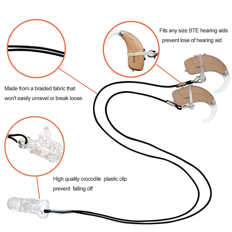 BTE Hearing Aid Clips Otoclip for Adults and Kids with 7mm 9mm 11mm Silicone Loops for BTE Hearing aids and Anti Lost Lanyard Cord and Carry case (Black)…