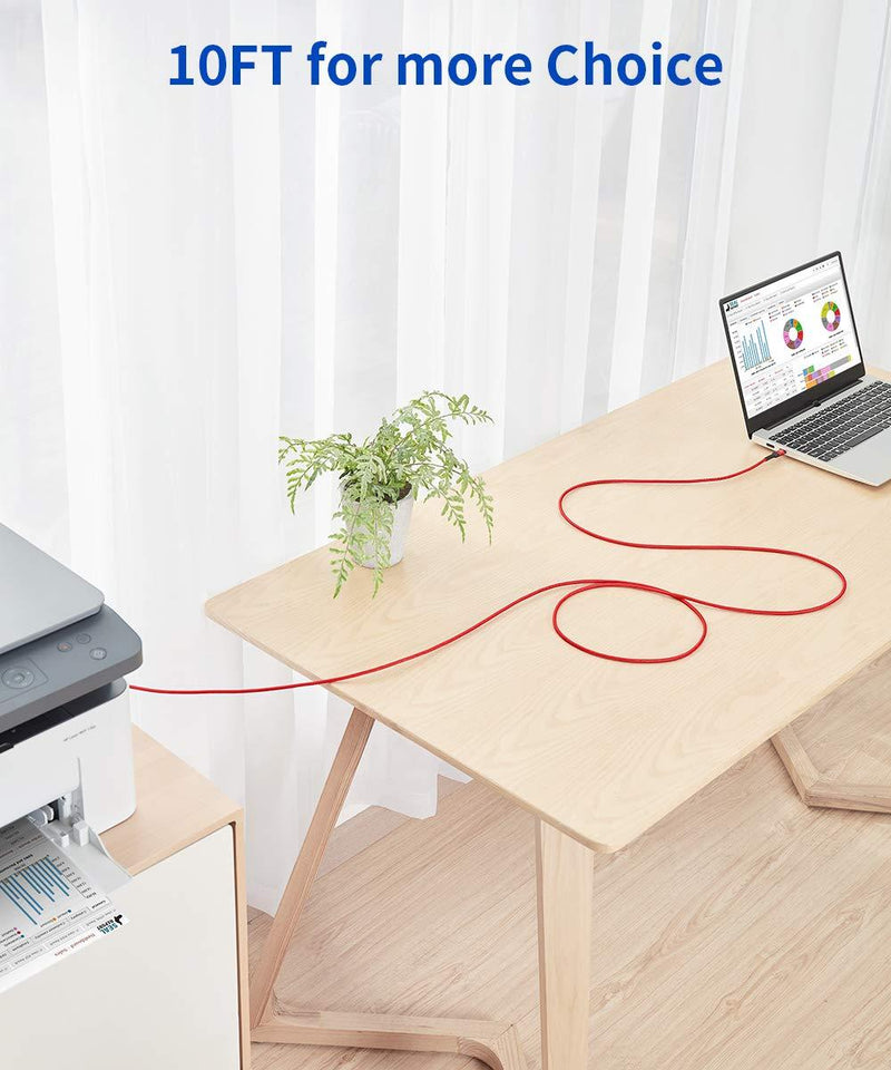 USB C Printer Cable 10FT, JSAUX USB B 2.0 to USB Type C Male Printer Scanner Cord Compatible with MIDI, MacBook Pro, Epson, HP, Canon, Lexmark, Brother, Xerox, Samsung Printers-Red red