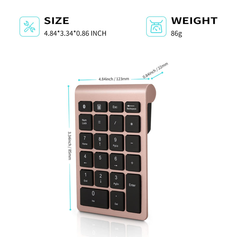 Bluetooth Number Pad,Bluetooth 5.0 Wireless Number Pad with Shortcut Keys,22 Keys Portable Financial Accounting Extensions 10 Keys for Laptop Desktop, PC, Pad,Notebook (Gold) Rose Gold