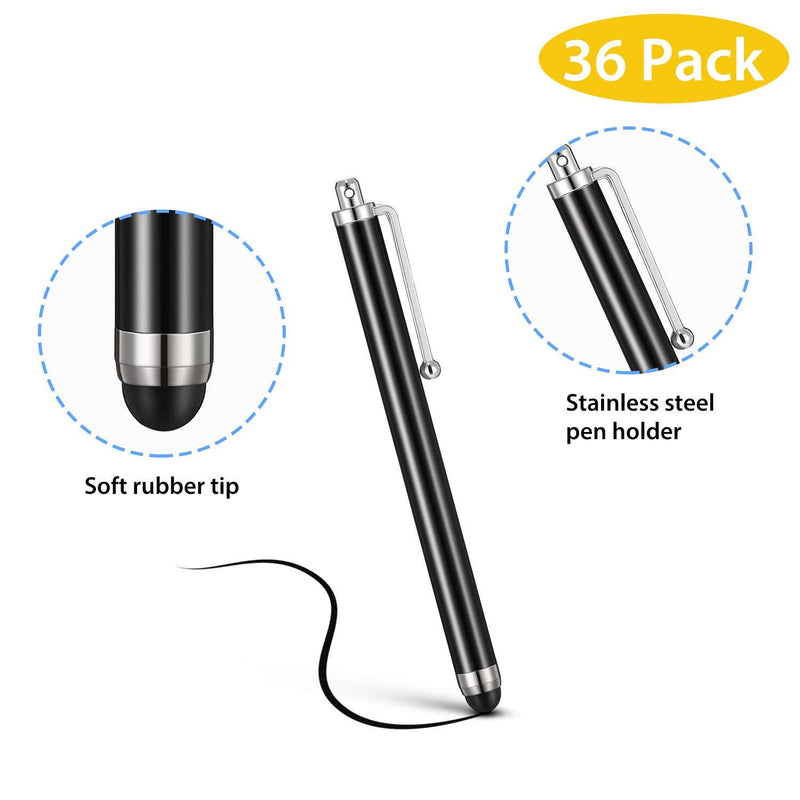 Stylus Pen Set of 36 for Universal Capacitive Touch Screens Devices, Stylus Pens for Touch Screens Devices, Compatible with iPhone, iPad, Tablet (Black, Silver) Black, Silver