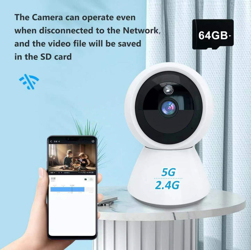 WiFi Camera Indoor Security Camera 2K 5GHz & 2.4GHz Security Camera Cameras for Baby/Elder/Dog/Pet Camera with Phone app Smartphone (1Pcs 64GB SD) 1Pcs 64GB SD