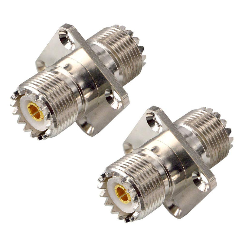 onelinkmore UHF Female to Female Coupler CB Radio Adapter Joiner Coax Connector SO239 PL259 UHF VHF Antenna 4 Hole Flange Panel Mount Adapter Pack of 2