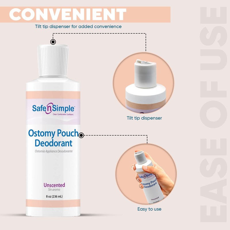 Safe n' Simple Ostomy Pouch Deodorant, Safe Deodorant for Ostomy Odor Removal, Blue Formulation Ostomy Deodorant, 8 Fluid Ounce 8 Ounce