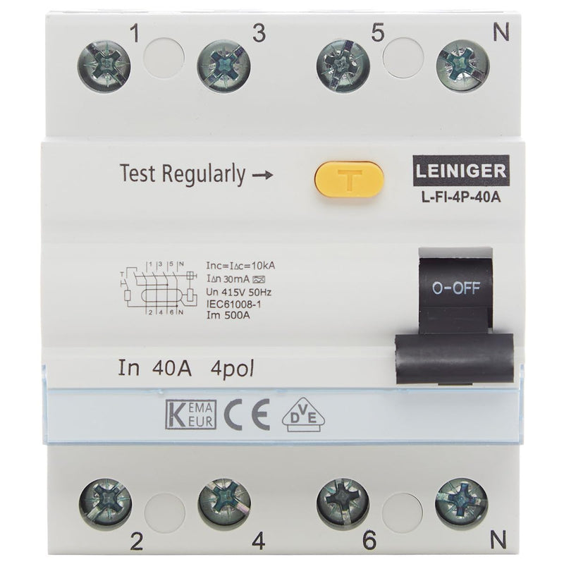 LEINIGER/residual current circuit breaker/residual current circuit breaker/FI switch/RCD / 2-pole / 4-pole / 25A / 40A / 63A / 30mA / Type A/VDE certified (4-pole 63A) 4-pole 63A