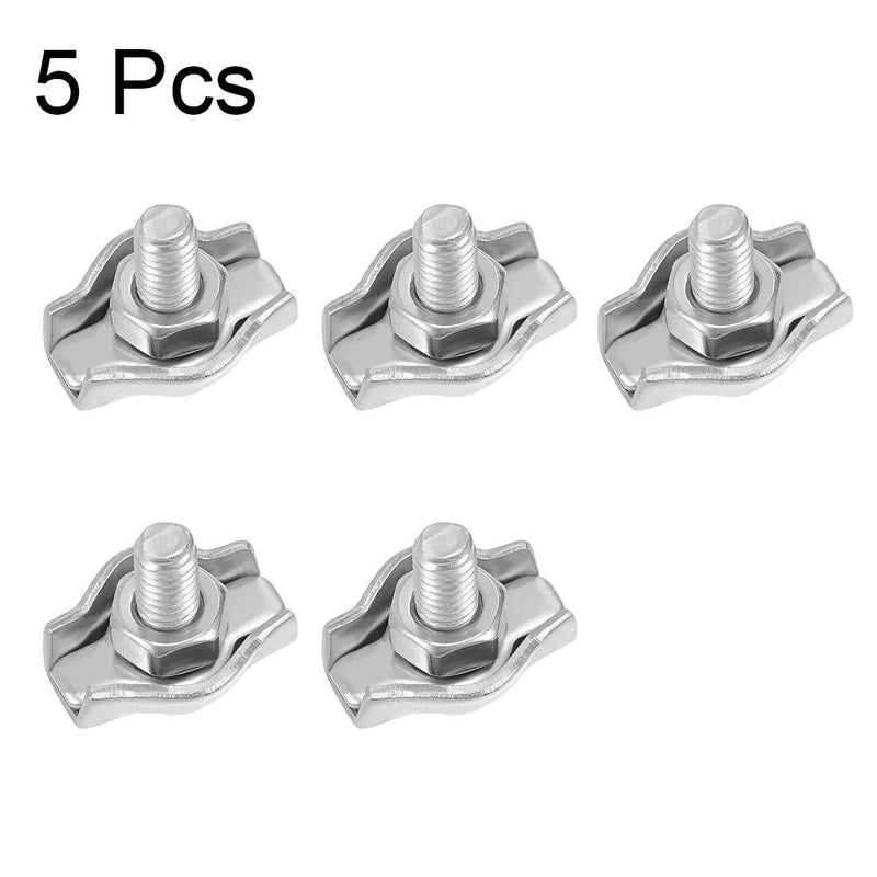 uxcell 5 Pcs 304 Stainless Steel Single Wire Rope Clip Cable Clamp Suit for 1mm-1.5mm Rope