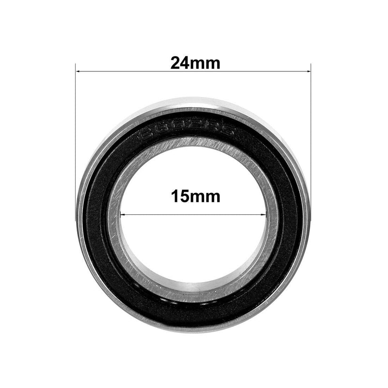 uxcell 6802-2RS Deep Groove Ball Bearing Double Sealed 1180802, 15mm x 24mm x 5mm Carbon Steel Bearings (Pack of 2) 15mmx24mmx5mm