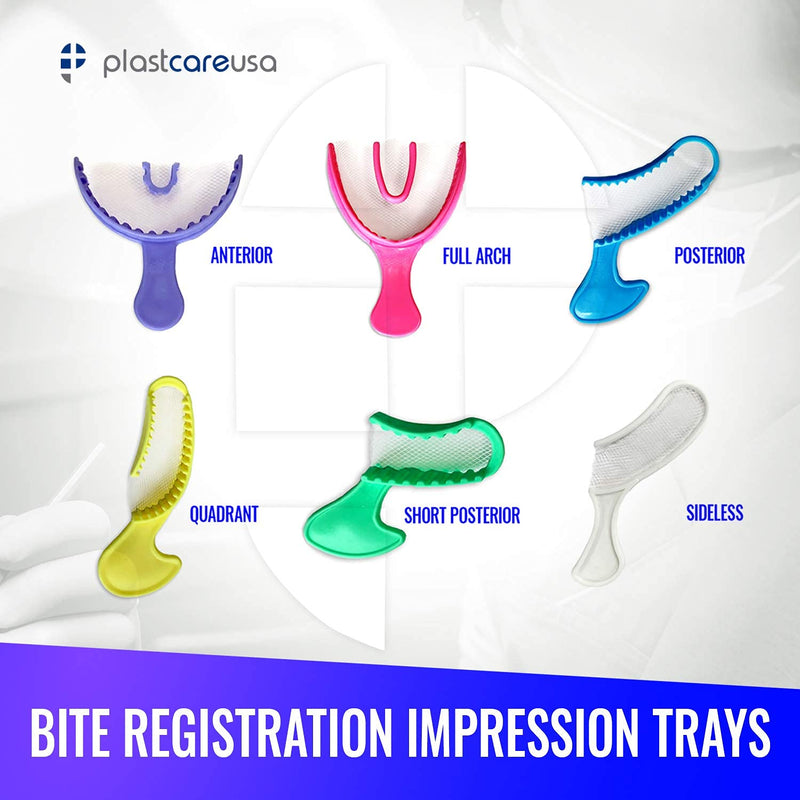 50 Posterior Blue Disposable Dental Bite Registration Trays, Dental Tools for Impressions, Mouth Trays for Teeth Molds, 1 Box of 50 Bite Trays