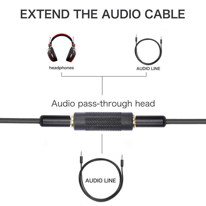 QIANRENON 3.5mm Stereo Audio Jack to 3.5mm Adapter Female to Female Connector Coupler for Stereo Cable Speaker & Headphone etc Gold Plated 2 Pack
