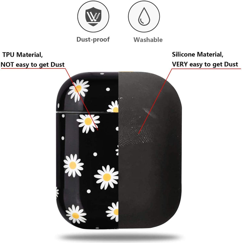 CAGOS Compatible with Airpods Case, 3 in 1 Cute Marble Hard Case Cover for Girls Airpods Accessories Protective Case with Keychain/ Strap/ Earhooks for Airpods 2/1 Charging Case (Black/Yellow) Black/Yellow