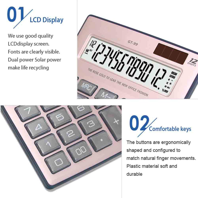 Calculator Large LCD Display with Battery and Solar Powered Calculators Rose Gold-1