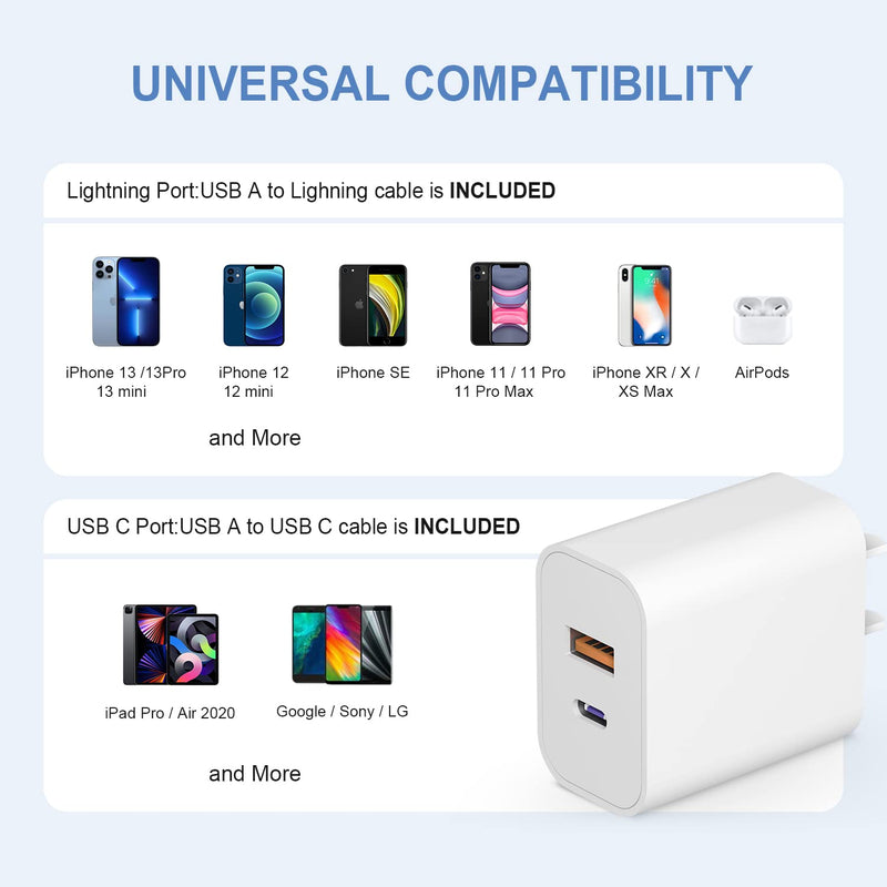USB C Wall Charger Block for iPhone 14,3-Pack Dual Port PD Power Delivery 20W Type C Fast Charger Block Compatible with iPhone14/14 Pro/14 Pro Max/13/13 Pro/12/12 Pro/iPad/Airpod,Samsung Galaxy