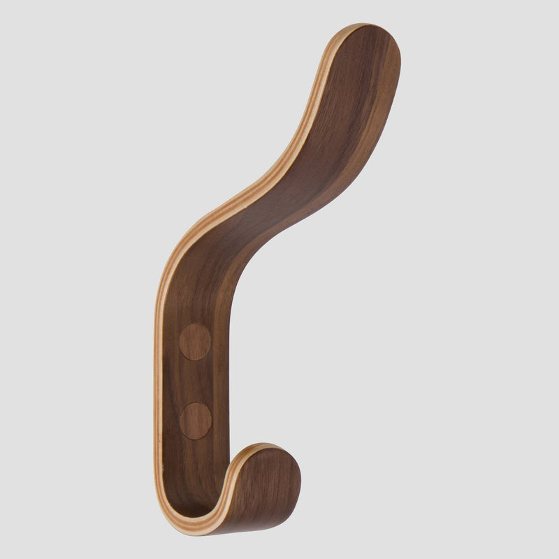 Waveply Plywood Wall Hooks Set of 4 Wood Coat Rack Hanging Clothes Hats Robes Towels (Walnut) Walnut