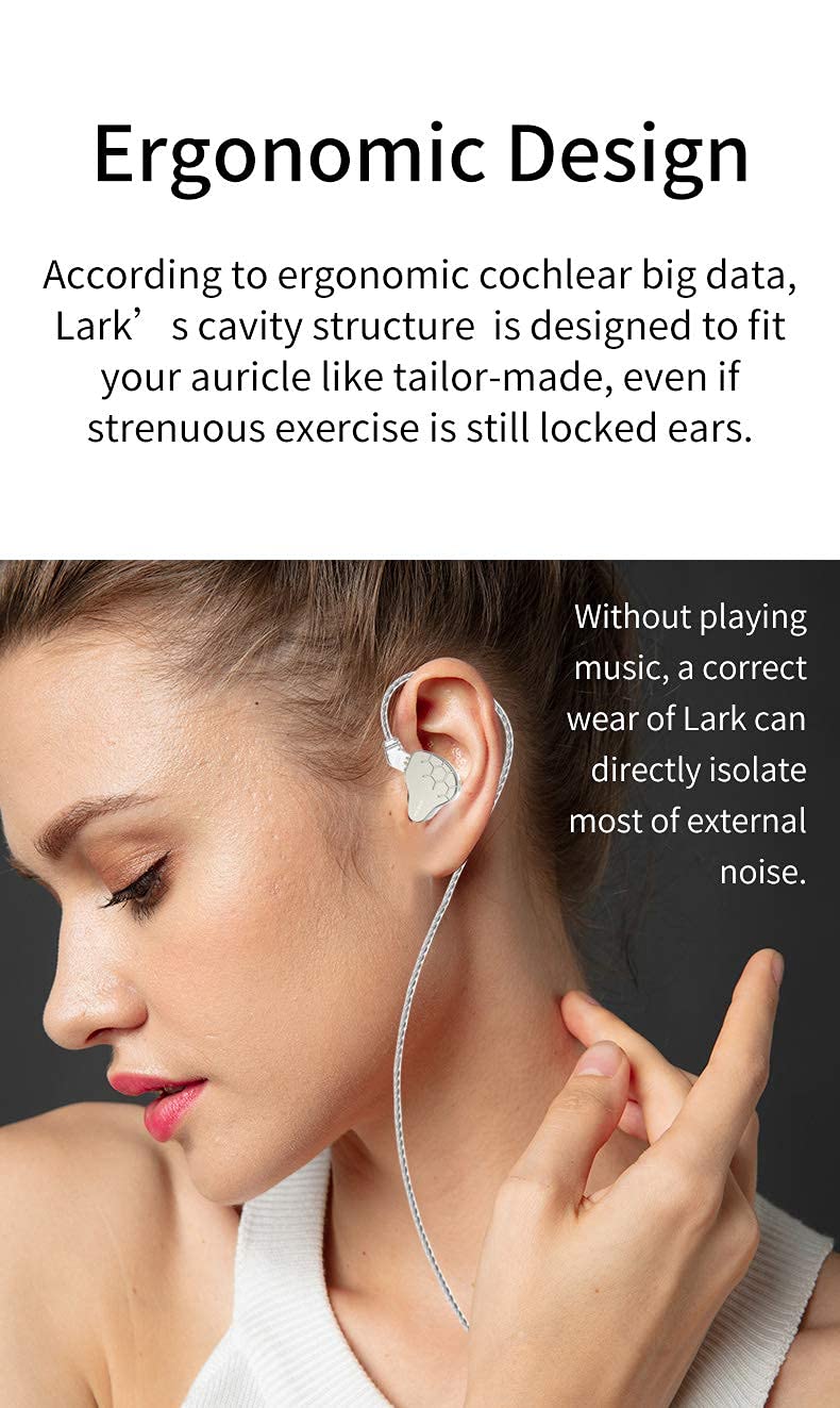 KBEAR Lark in Ear Headphone 1BA 1DD, KINBOOFI Musician HiFi IEM in Ear Monitor with 2 pin Cable for Musician Church (Lark Gray, No Mic)… No Microphone Grey