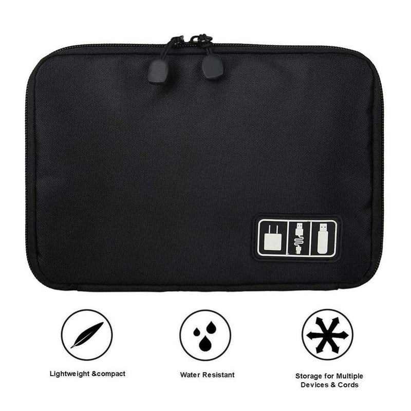 Electronics Organizer, OrgaWise Electronic Accessories Bag Travel Waterproof for iPad Mini, Kindle, Hard Drives, Cables, Chargers (Black) Black